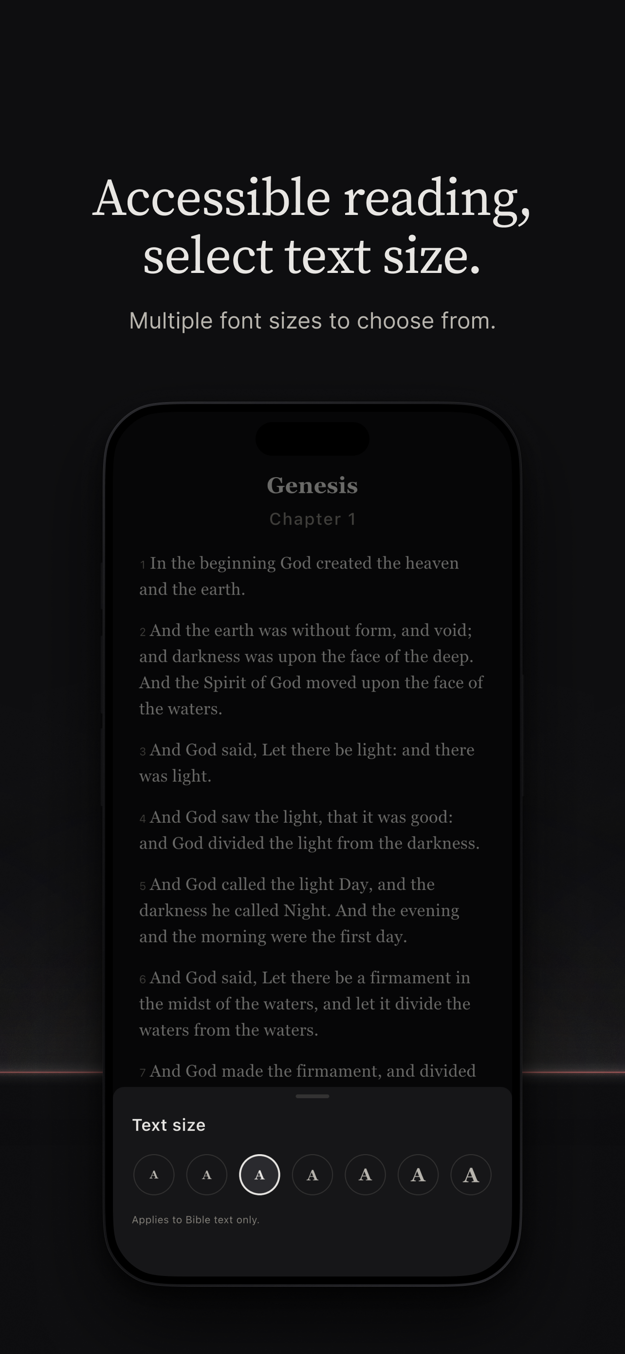 Accessible reading. Select text size.