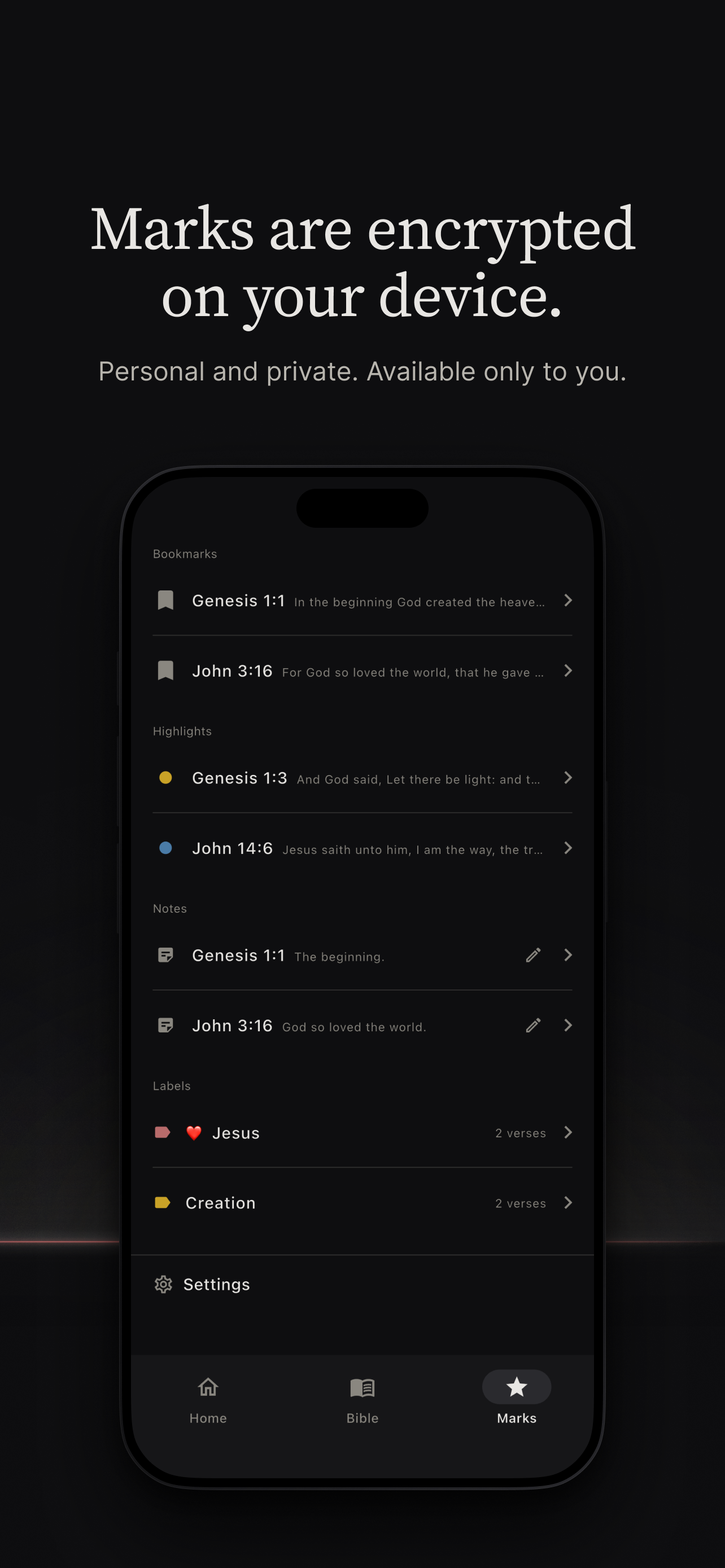 Marks are encrypted on your device.